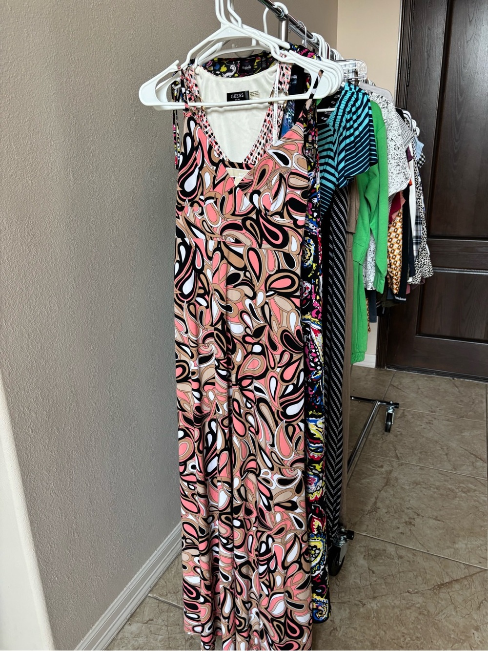 Michael Kors Pink, Black & Cream Patterned Maxi Dress